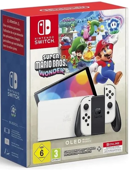 Nintendo Switch (OLED model) White + Super Mario Bros Wonder + 12M NSO